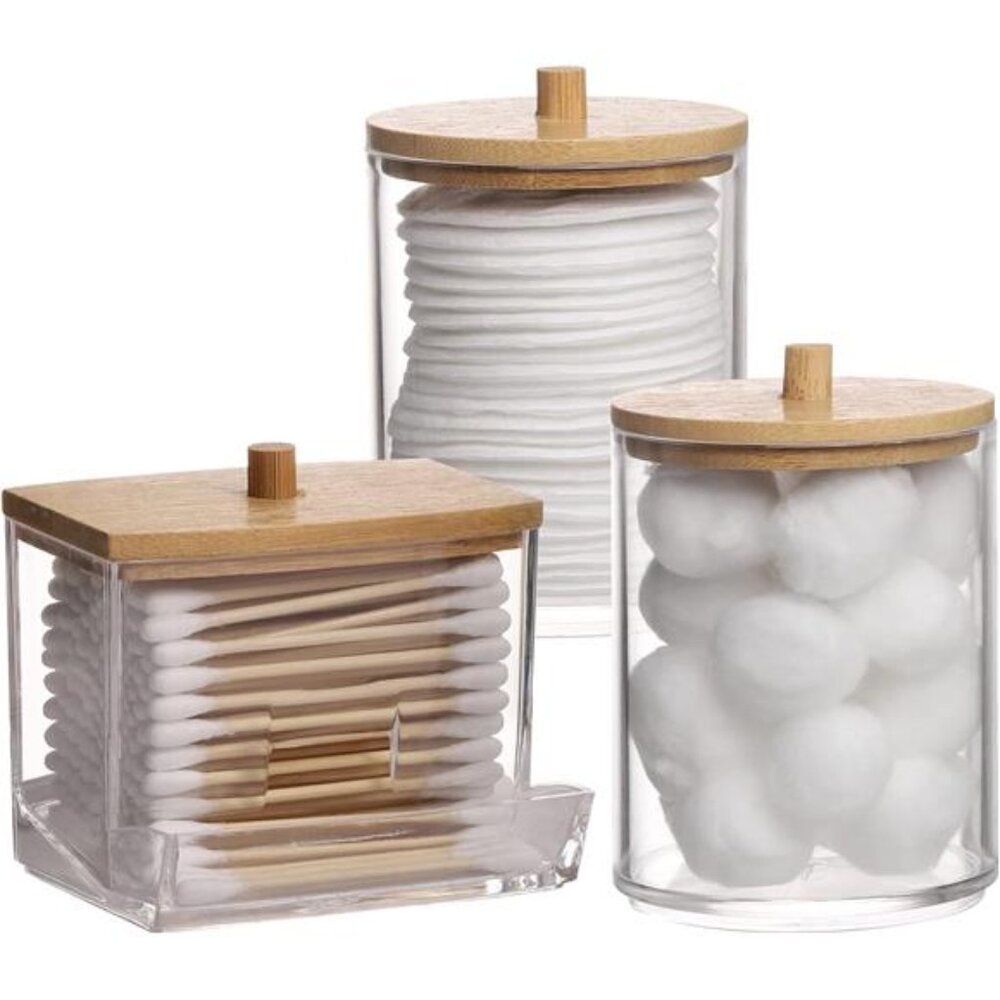 Qtips Holder Bathroom Container,10/7 OZ Cotton Ball/SwabsDispenser,Jar Organizer